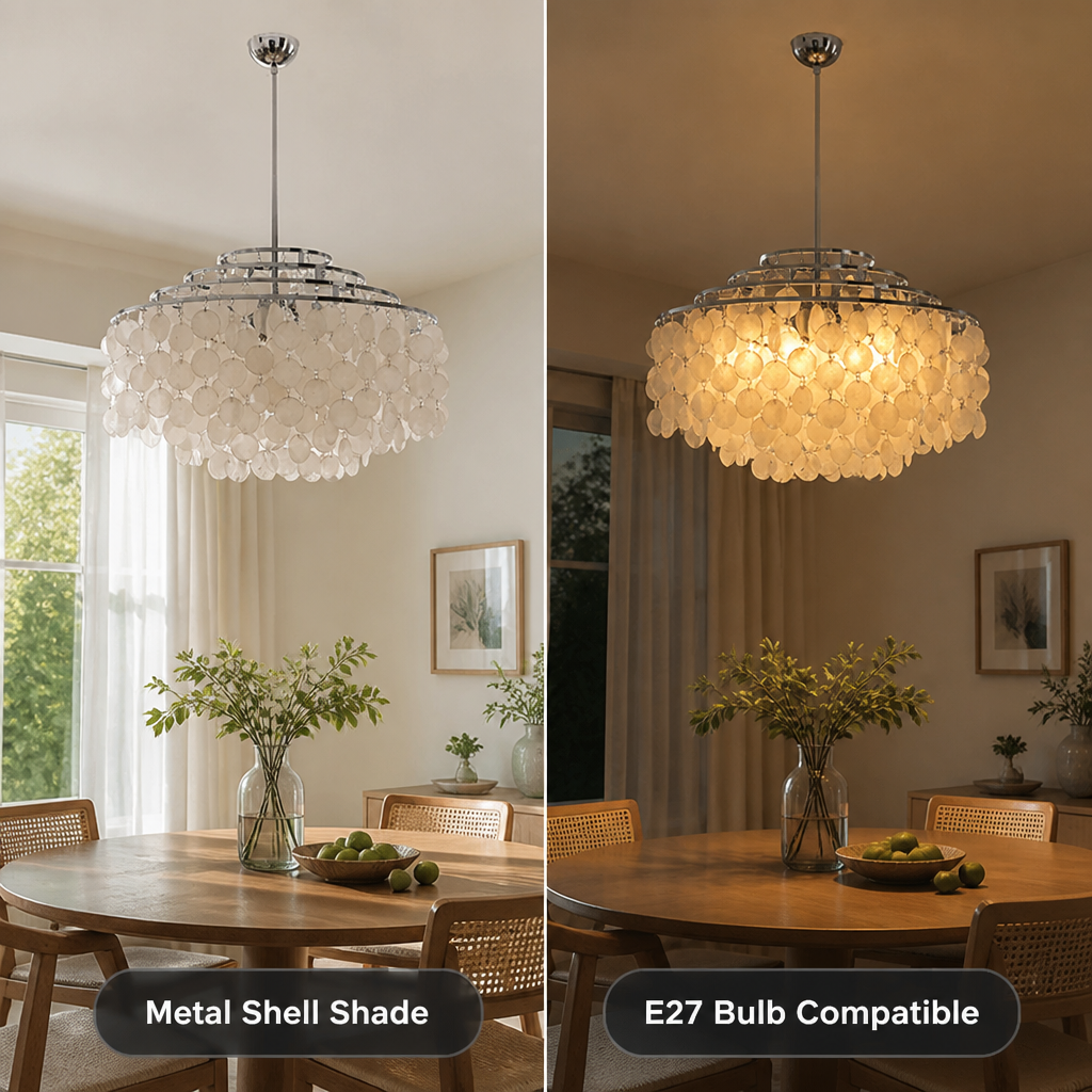 French Metal Shell Shade Chandelier - Image 3