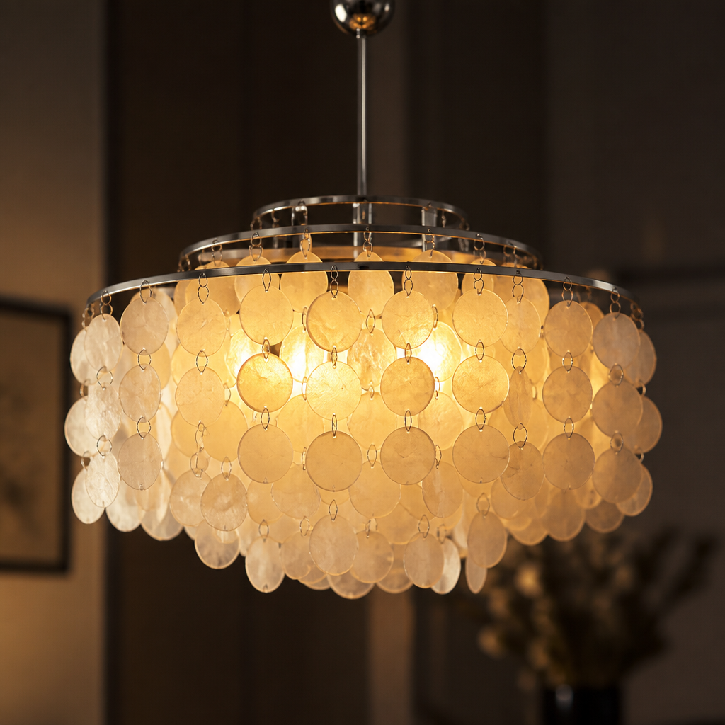 French Metal Shell Shade Chandelier - Image 4