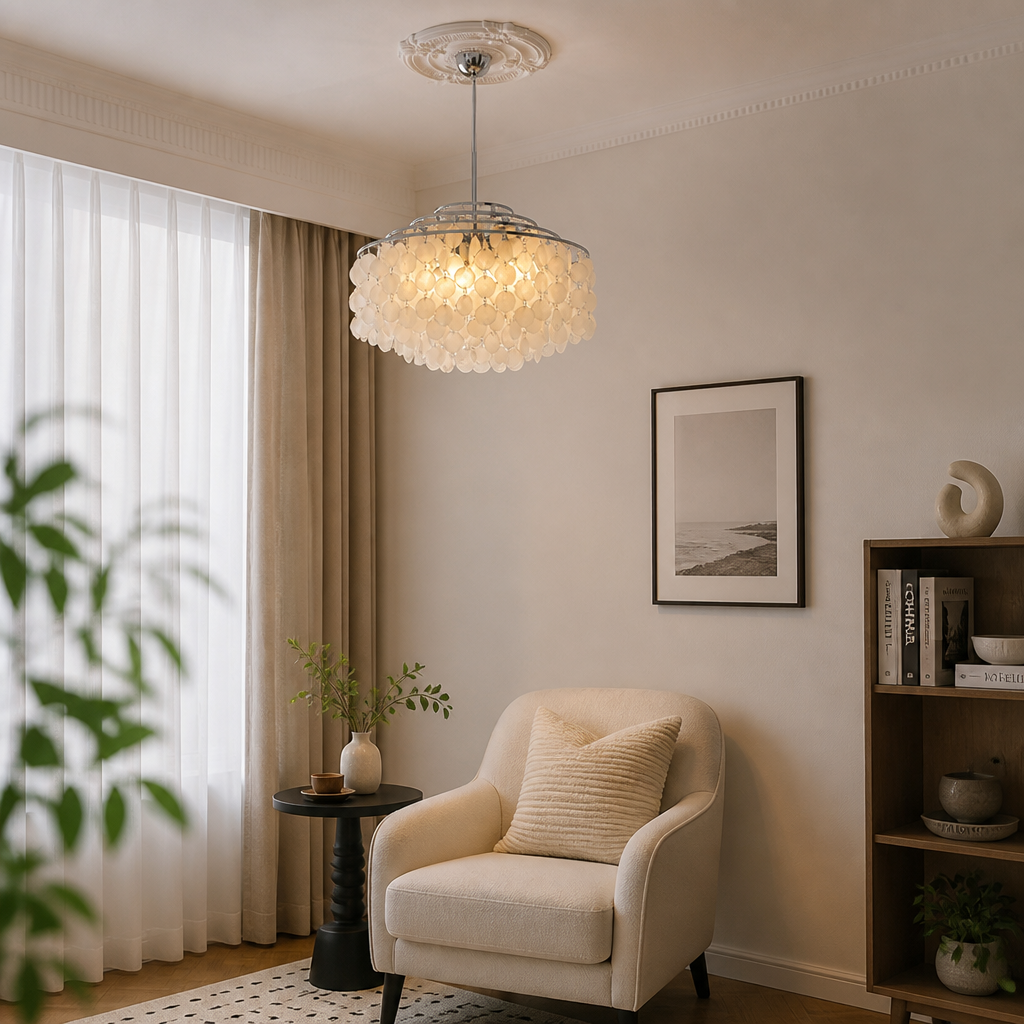 French Metal Shell Shade Chandelier - Image 5