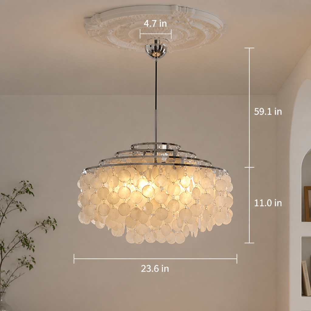French Metal Shell Shade Chandelier - Image 6