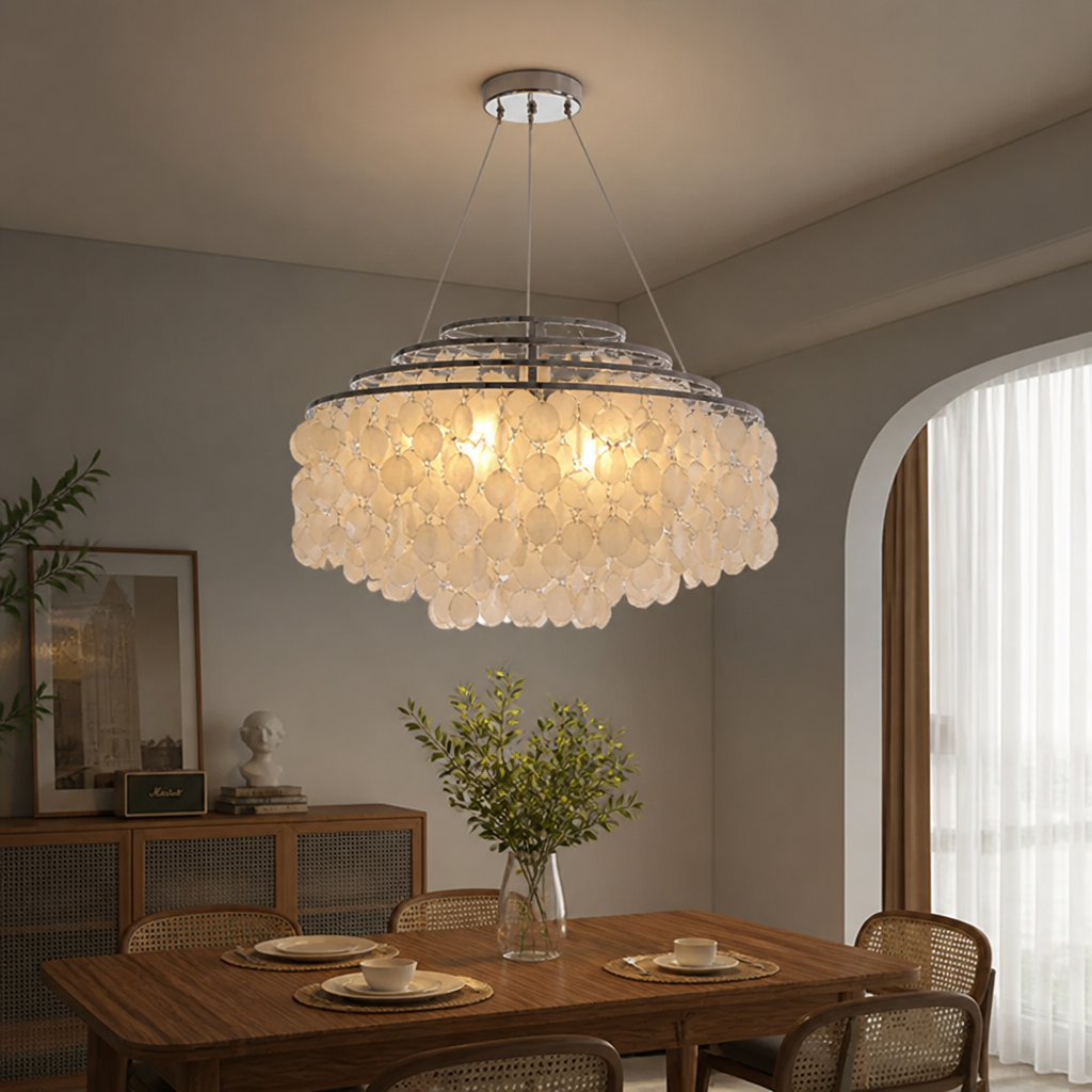 French Metal Shell Shade Chandelier - Image 7