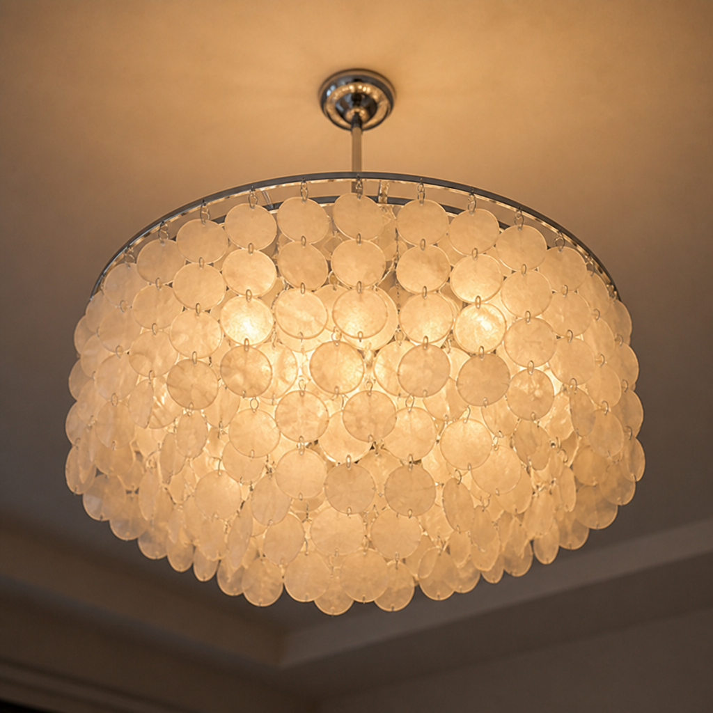 French Metal Shell Shade Chandelier - Image 8
