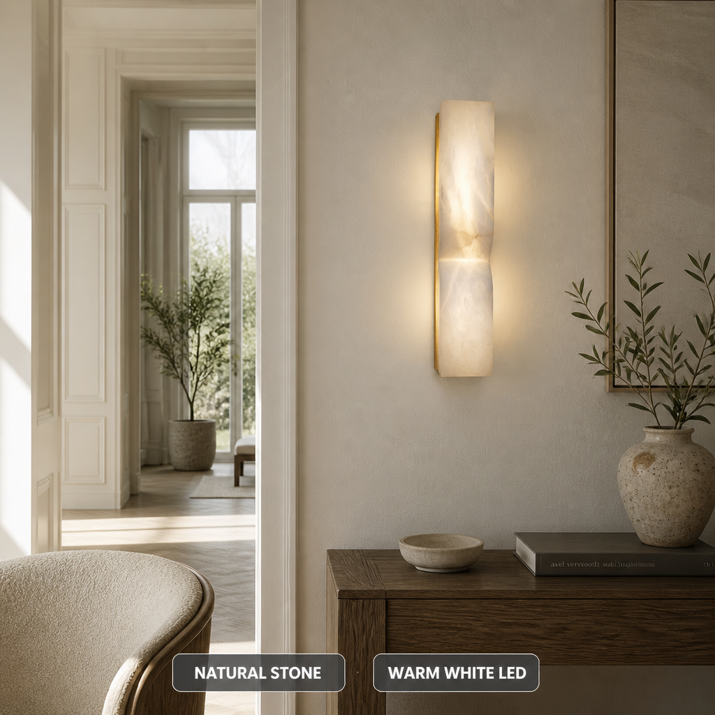 Minimalist Marble & Gold LED Wall Sconce - Image 2