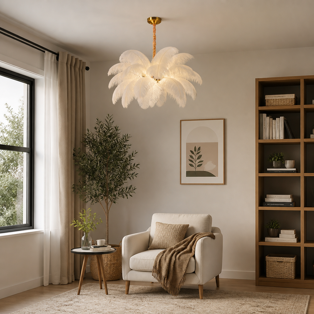 Scandinavian White Feather Pendant Light - Image 5